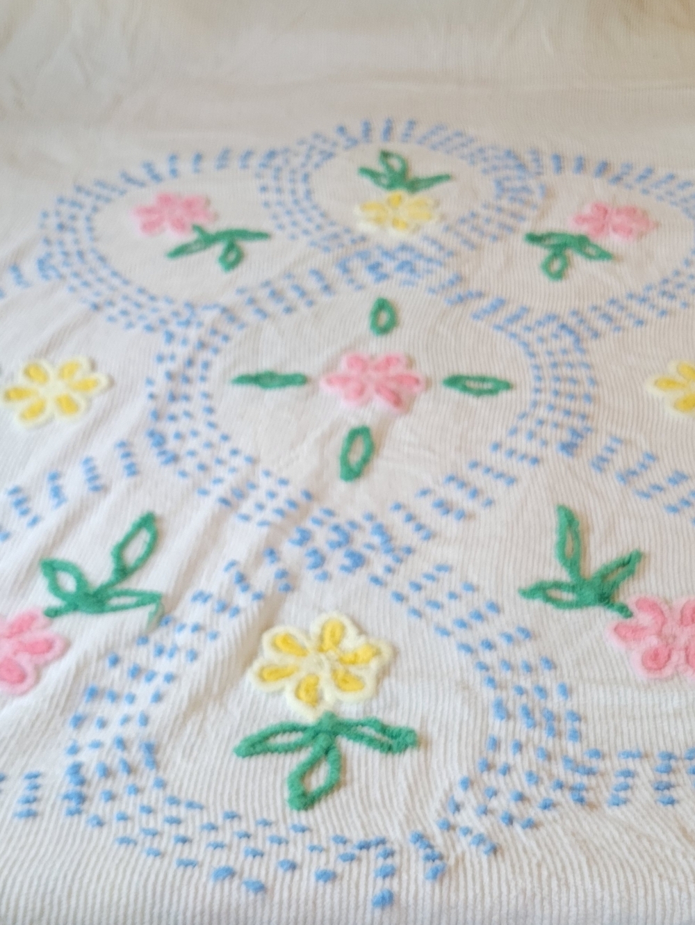Chenille Bedspread Fits Full Size Bed Flowers Colorful - Picture 4 of 12